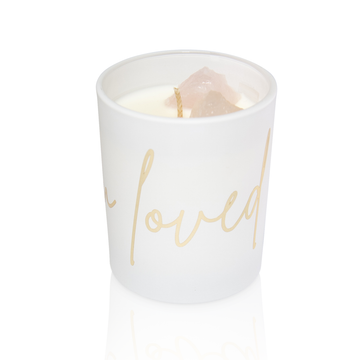 'I AM LOVED' Rose Quartz Crystal Candle