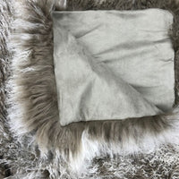 Mongolian Sheepskin Throw Blanket - Khaki White Tip