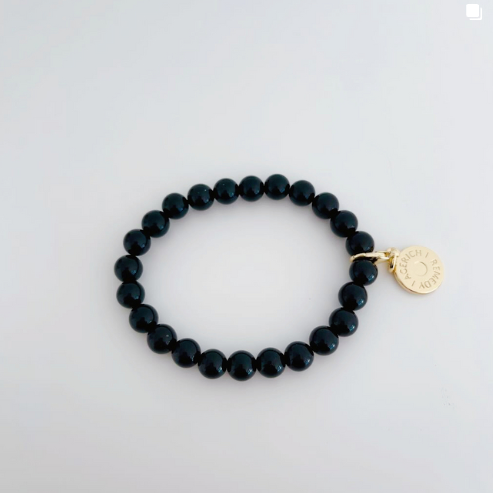 Black Obsidian Crystal Bracelet: Real crystal with elastic band and charm
